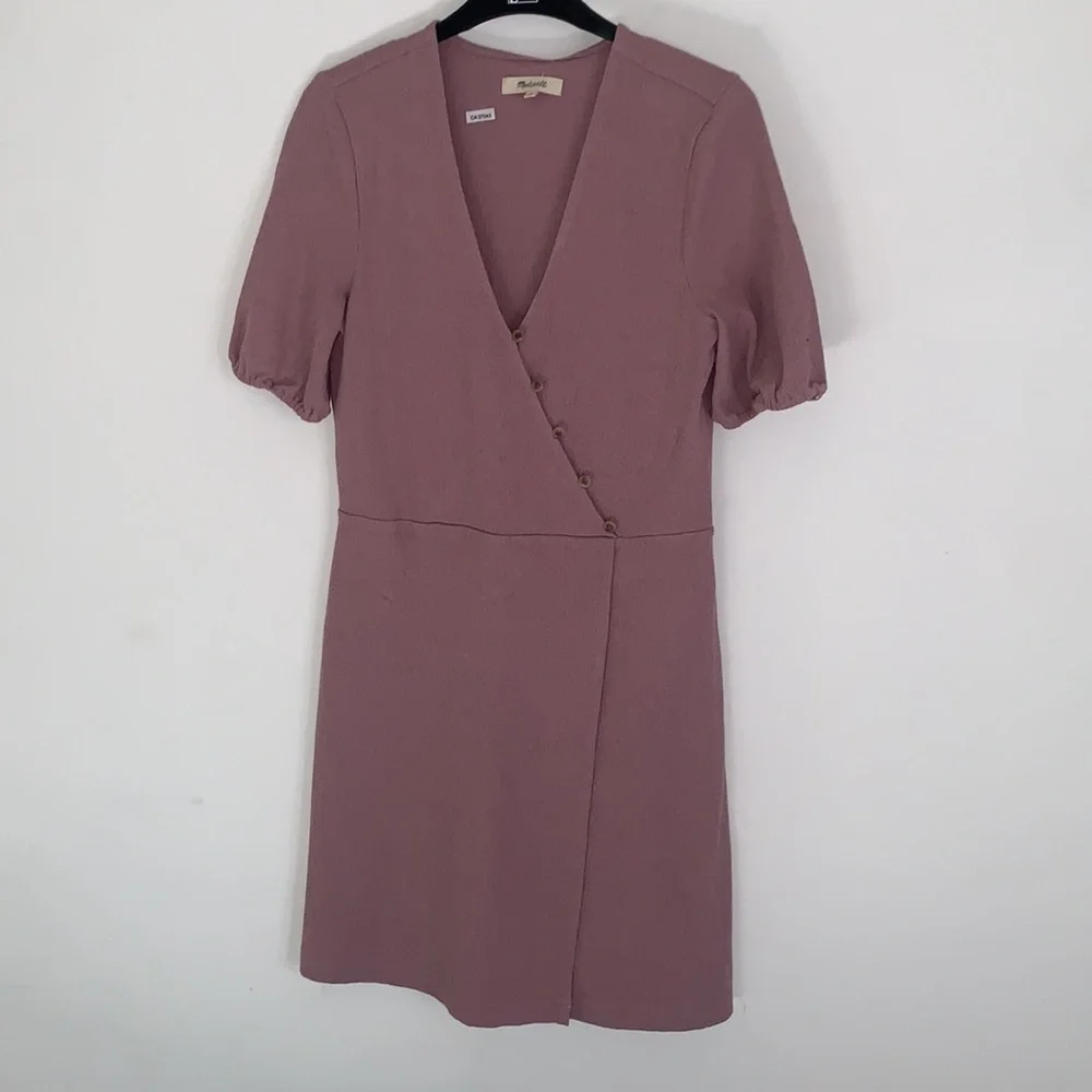 Madewell | Cross Front Lavender button Wrap Dress Size Small - Picture 4 of 10